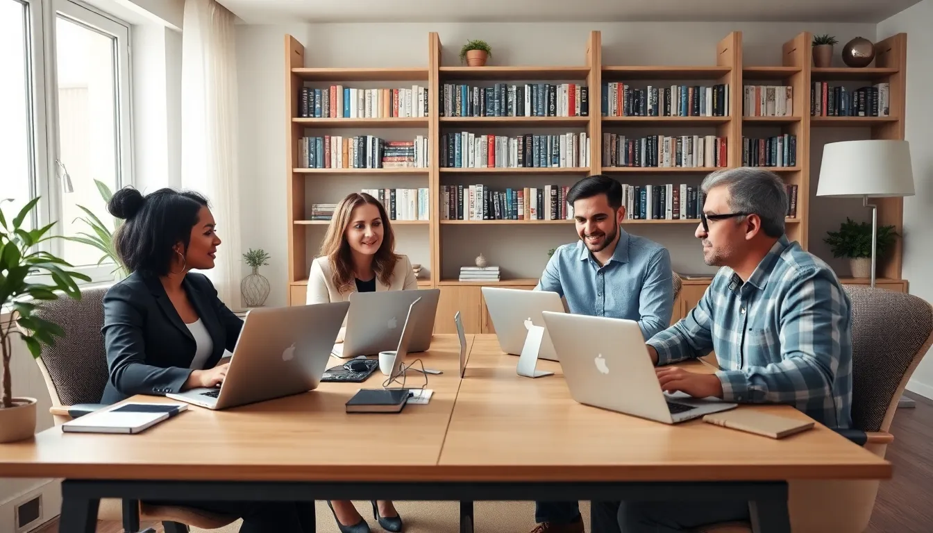diverse government workers collaborating from a modern home office.