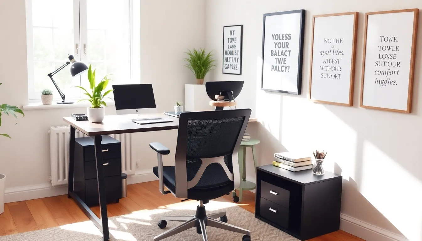 modern home office with ergonomic furniture and natural light.