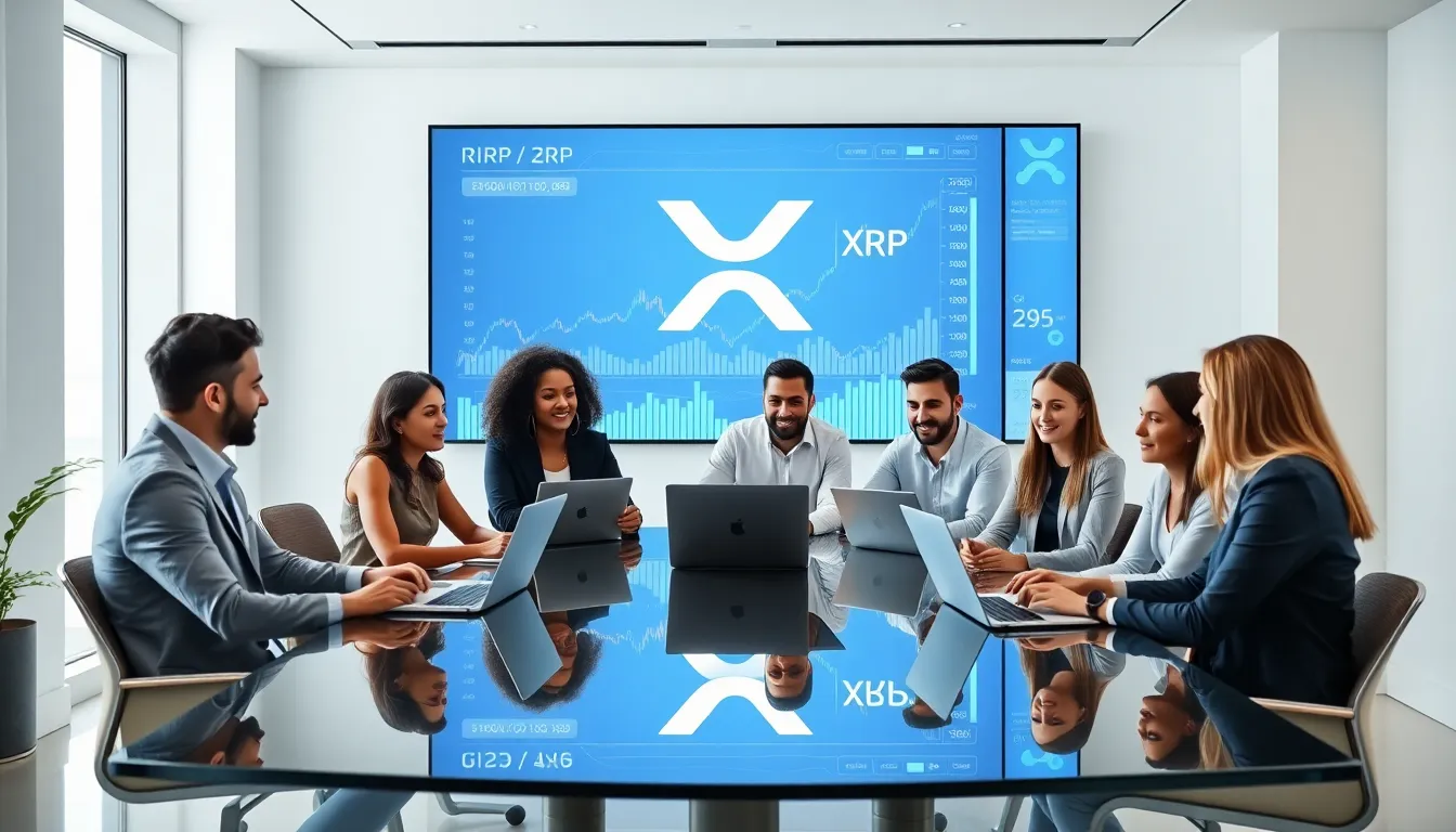 diverse team discussing cryptocurrency in a modern office.